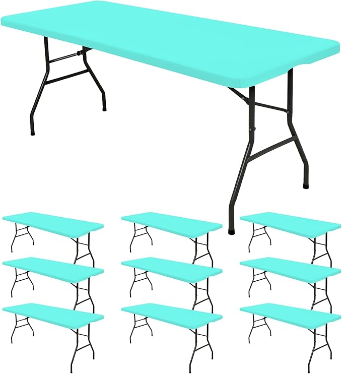 10 Pack Fitted Tablecloth for 8 Foot Rectangle Tables, Aqua Blue Elastic by REWOMC
