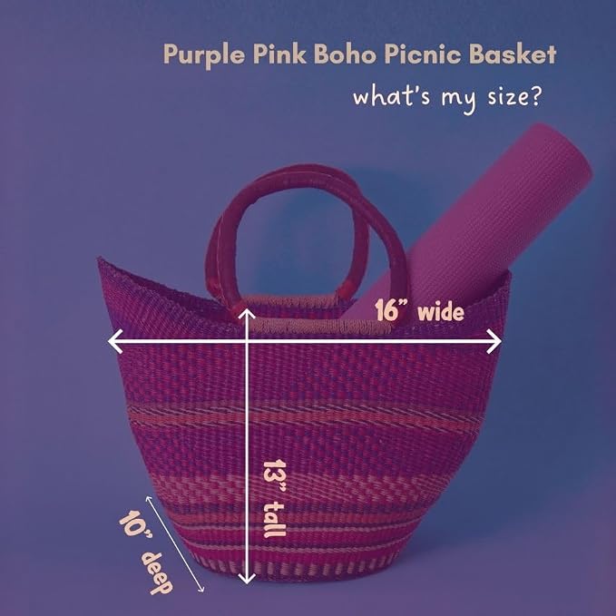 Purple Pink Picnic Basket, Reusable Grocery Bag, Kitchen & Dining Storage - Image 2
