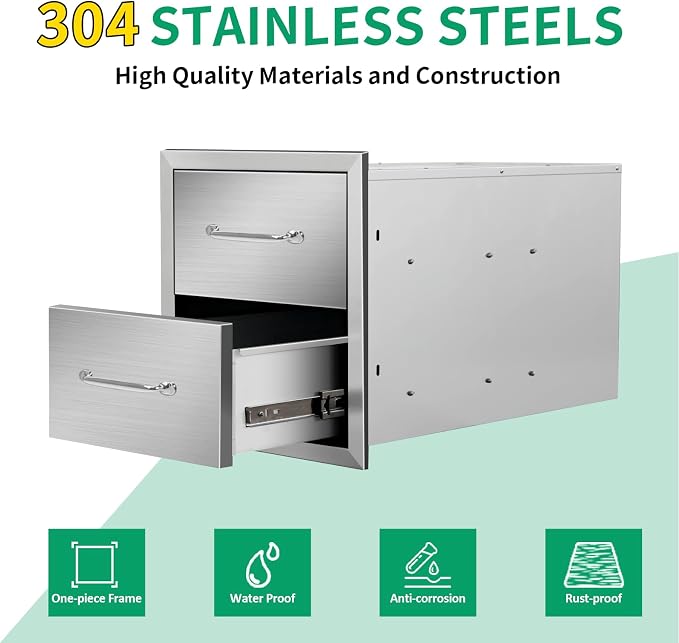 Outdoor Kitchen Drawers 14" W x 15" H x 23" D Stainless Steel Double Drawers - Image 3