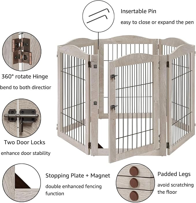 unipaws 132" Extra Wide Dog Gate and Pet Playpen, Free Standing Tall Fence - Image 4