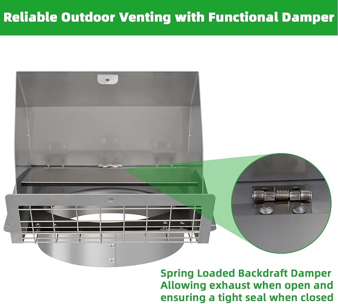 Dryer Vent Cover Outside 6 Inch Wall Vent, 304 Stainless Steel Exhaust Vent - Image 4