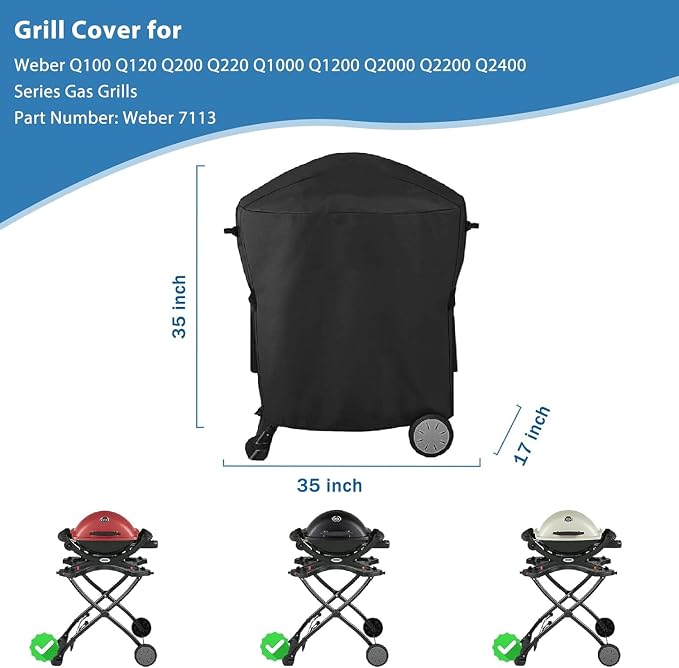 Grill Cover for Weber Q100 Q120 Q1000 Q1200 Q200 Q220 Q2000 Q2200 Q2400 Series - Image 2