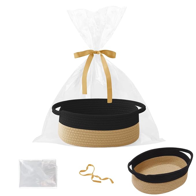 Gift Basket with Gift Bag and Ribbons, Small Rope Woven Shelf Storage, Baskets by HZFTJOY