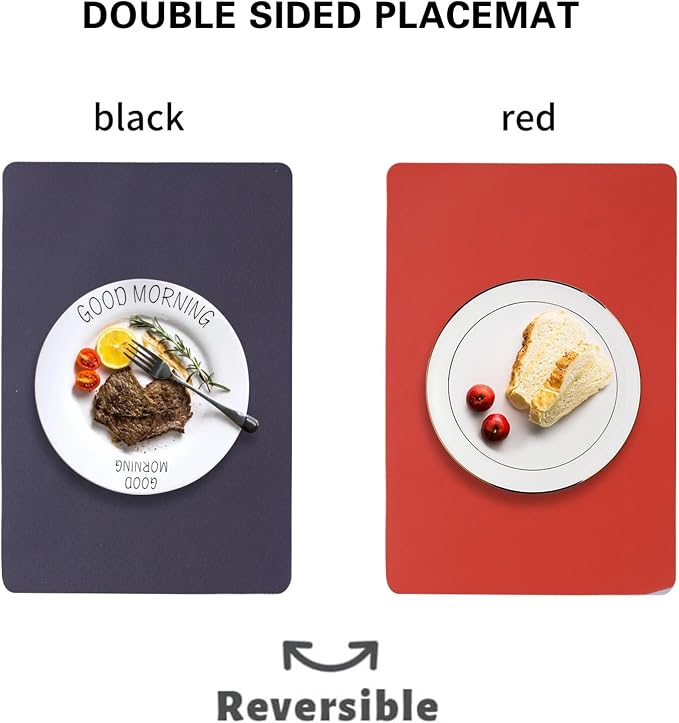 Faux Leather Placemats Set of 6, Reversible PU Placemat - Image 2