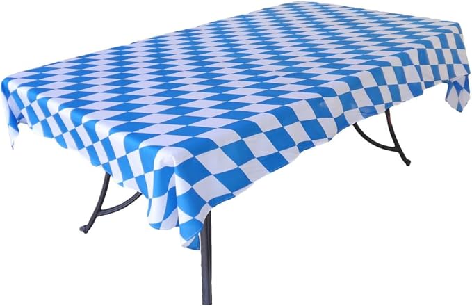 Blue & White Oktoberfest Tablecloth 54" x 120" – Bavarian Checkered Polyester by Essence+of+Europe+Gifts+E.H.G