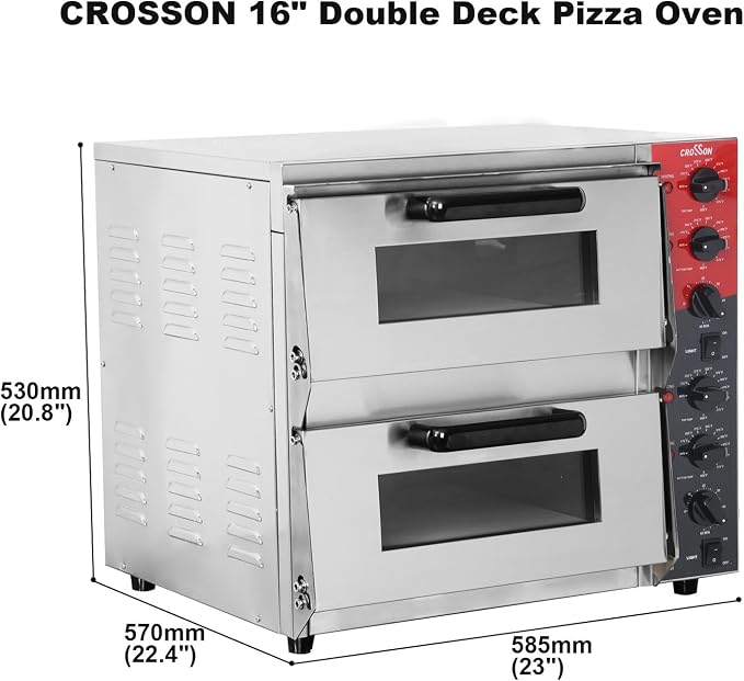 CROSSON ETL listed Commercial Double Deck 16 inch Countertop Electric Pizza Oven - Image 5