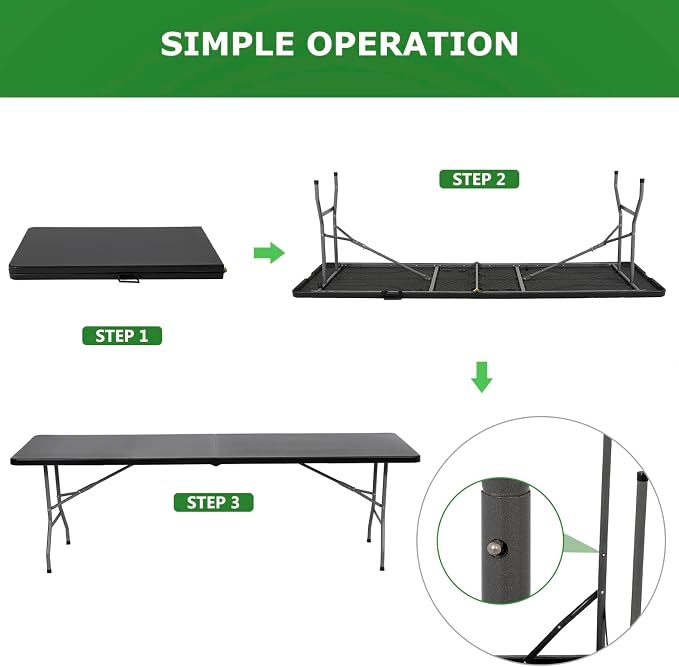 BestOffice 8 FT Picnic Table Folding Table Camping Plastic Table Fold Up Table - Image 4