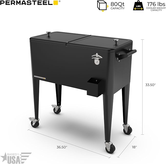 Permasteel 80 Quart Party Cooler, Rolling Ice Chest - Image 11