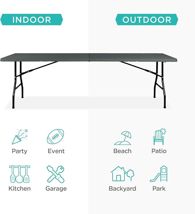 Best Choice Products 8ft Plastic Folding Table, Indoor Outdoor Heavy Duty - Image 4