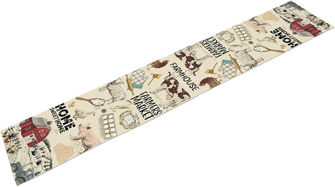 Farmhouse Rooster Table Runner, Rustic Cow Chicken Pig House Animals Coffee - Image 6