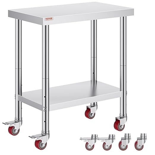 Mophorn 30x18x34 Inch Stainless Steel Work Table 3-Stage Adjustable Shelf by VEVOR