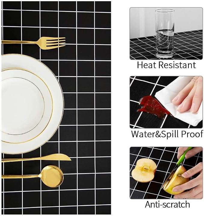 Romanstile Rectangle Vinyl Tablecloth, 100% Waterproof Oil-Proof Checkered - Image 3