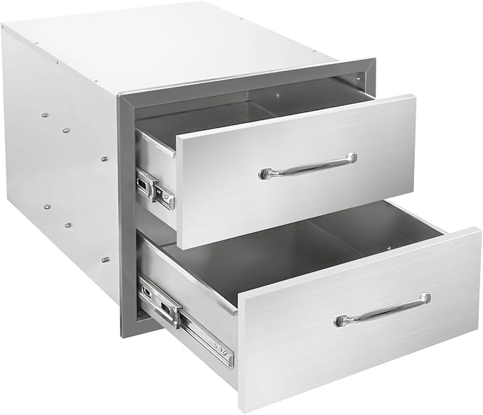 Outdoor Kitchen Drawers 18" W x 15" H x 23" D Flush Mount Double layer BBQ by SGOLAN