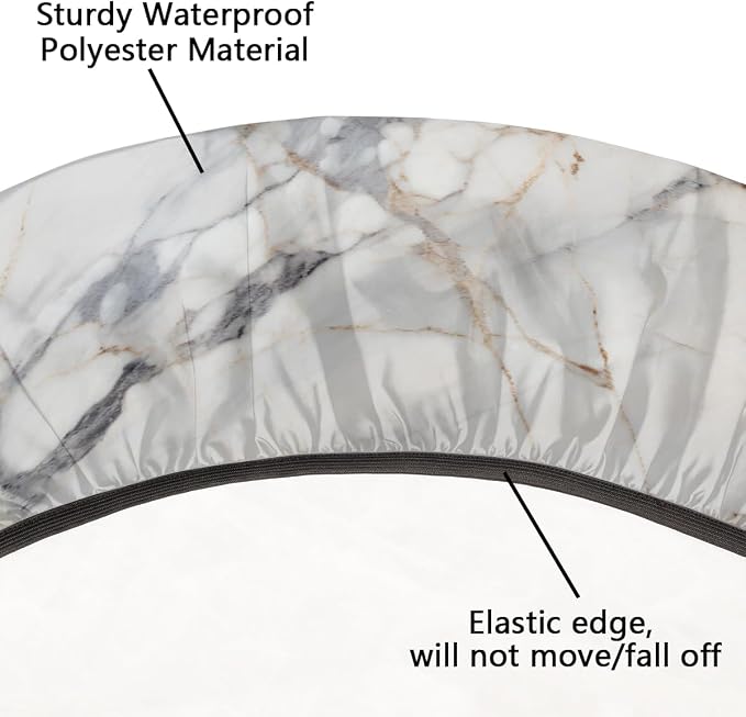 Natural Marble Texture Round Table Cloth Cover, Elastic Edge Waterproof - Image 5