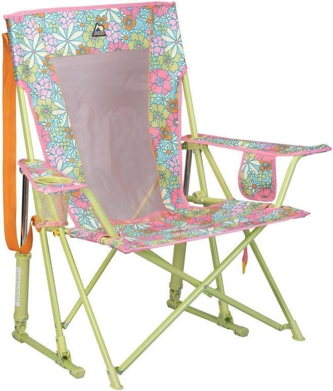 Rocking Camping Chair in Floral with Mesh Back and 250 lb Capacity