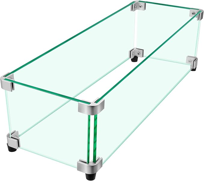 Fire Pit Wind Guard, 23.5" x 7.5" Square Tempered Glass Wind Shield by ProtectYourOutdoorProductsforLongerLife
