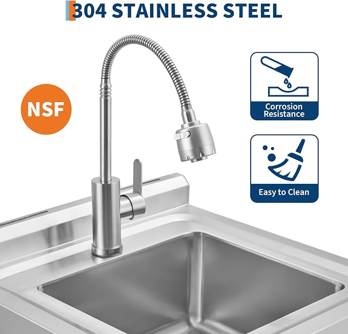 Stainless Steel Utility Sink, Free Standing Single Bowl Kitchen Sink, - Image 4
