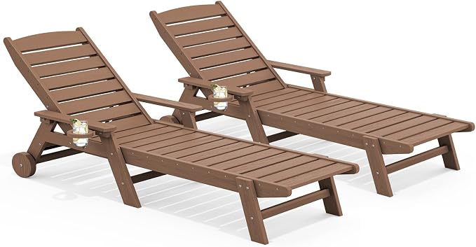 SERWALL Patio Chaise Lounge Chair Set of 2, 5 Positions Adjustable Poly Lounge by SERWALL