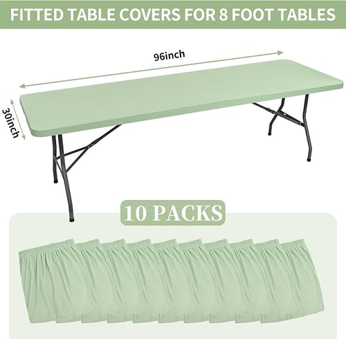 10 Pack Fitted Tablecloth for 8 Foot Rectangle Tables, Sage Green Elastic - Image 2