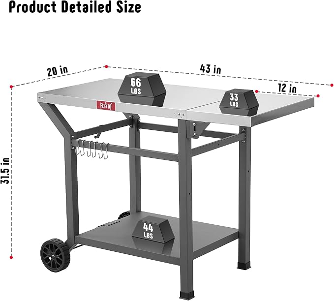 Movable Grill Table with Folding Side Table, Pizza Oven Table as BBQ Food Prep - Image 3