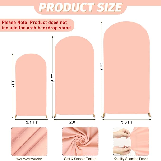 MODFUNS Wedding Arch Cover Set of 3 Dusty Rose Spandex Arches Cover 5ft 6ft 7ft - Image 3