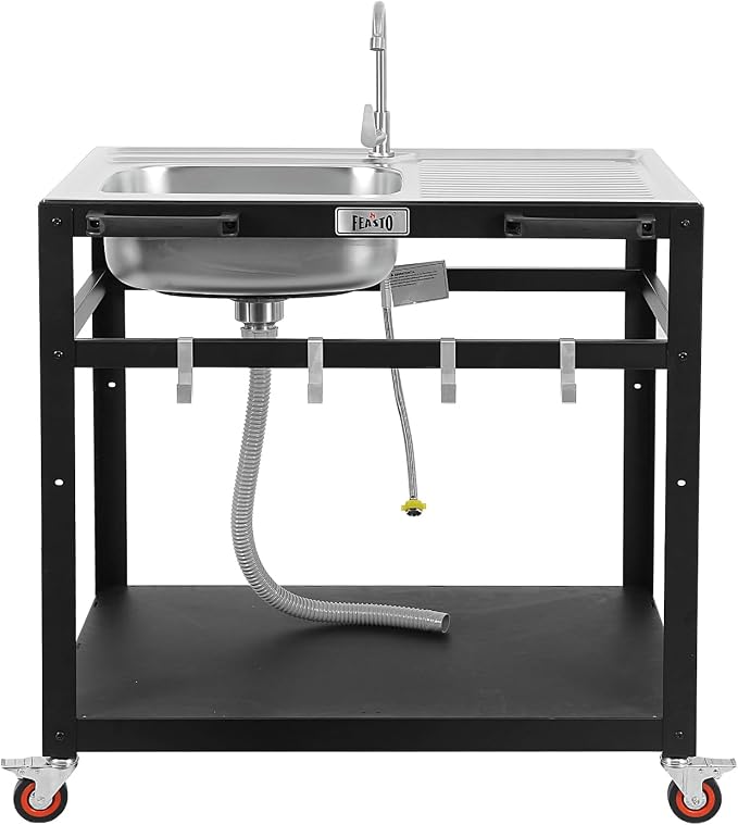 35” Outdoor Grill Cart with Sink, Outdoor Kitchen Sink Station with Hose Hook Up by Idealforcook