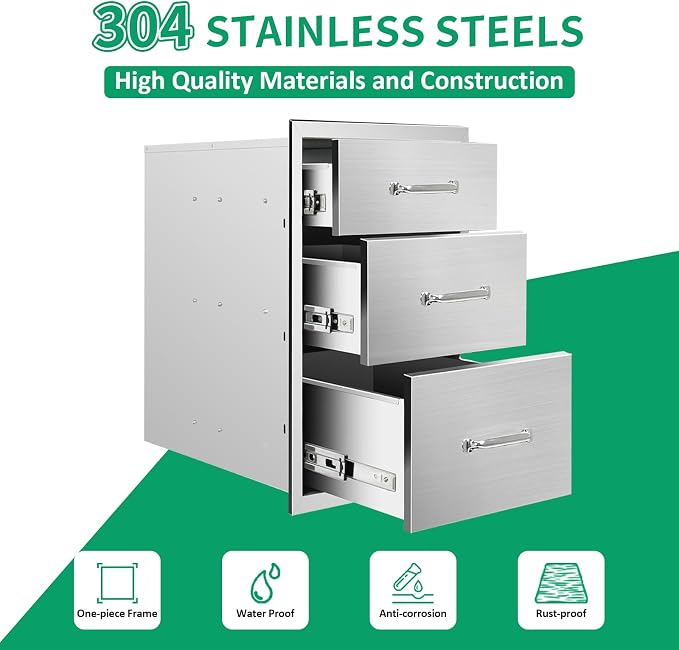 Outdoor Kitchen Drawers 14" W x 21" H x 23" D Stainless Steel Triple Drawers - Image 3
