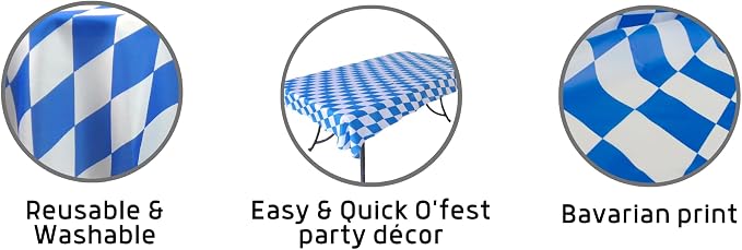 Blue & White Oktoberfest Tablecloth 54" x 96" – Bavarian Checkered Polyester - Image 3