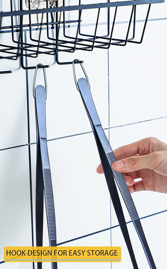 Tongs 2-Pack 12-Inch Stainless Steel Kitchen Tweezers, Navy Blue