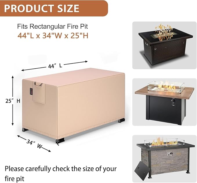 QH.HOME Fire Pit Cover Rectangle 44 x 34 Inch, Outdoor Waterproof Fire Pit - Image 2