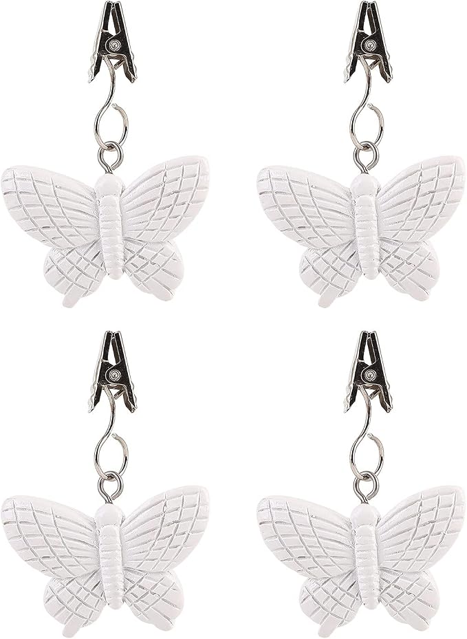 TwoFish Home Set of 4 White Butterfly Resin Tablecloth Weights Clips White by TwoFishHomeFashionLLC