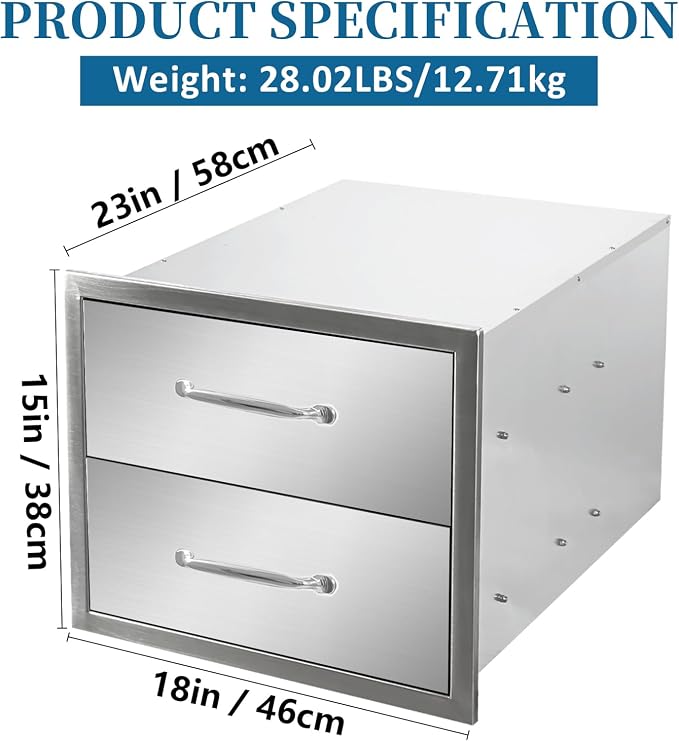 Outdoor Kitchen Drawers 18"Wx15"Hx23"D Flush Mount Access 2-Drawer BBQ - Image 2