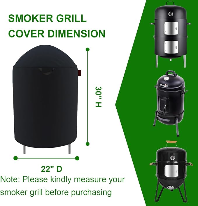 Outdoor Round Smoker Cover Fits Char-Broil 16" Bullet Smoker, Realcook 17" - Image 2