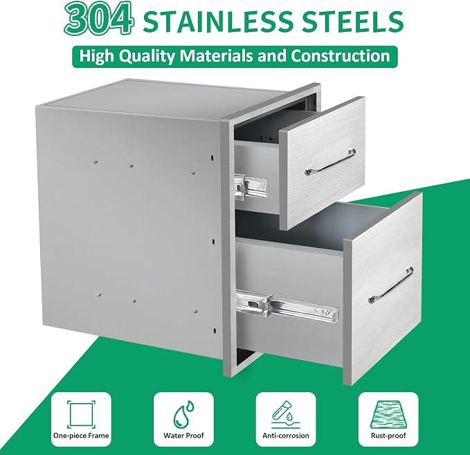 Outdoor Kitchen Drawers 14" W x 21" H x 21" D Stainless Steel Double Drawers - Image 3