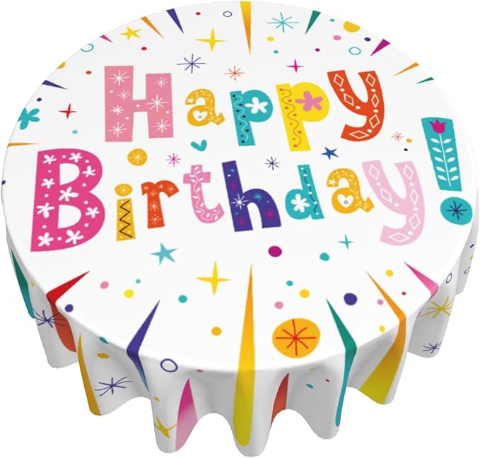 Happy Birthday Round Tablecloth Happy Birthday Tablecloth 60 Inch Waterproof by Unknown