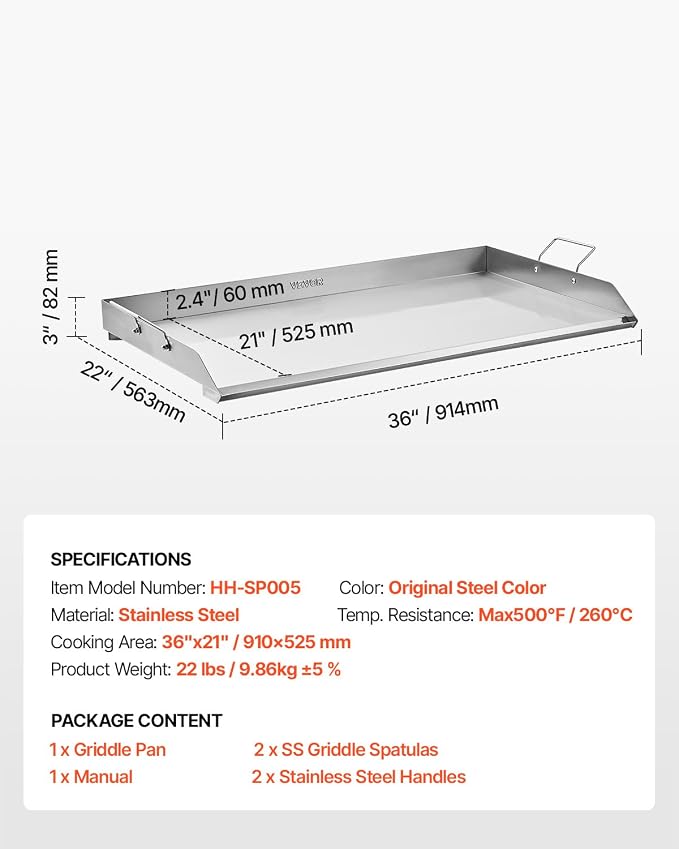 VEVOR Stainless Steel Griddle, 36x22 inch Universal Flat Top Rectangular Plate - Image 7