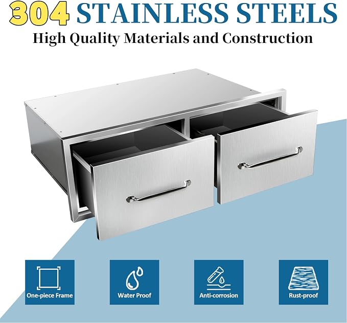 Outdoor Kitchen Drawers 30"Wx10"Hx20"D Flush Mount Access Horizontal 2-Drawer - Image 4