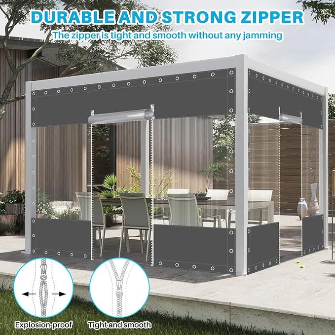 Clear Vinyl Curtains with Zippered Entry, 23oz Heavy Duty Waterproof Anti-UV - Image 6