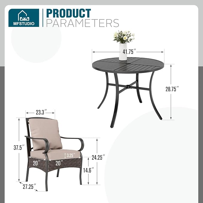 MFSTUDIO 5 Piece Outdoor Dining Set, Heavy Duty Patio Dining Furniture Metal - Image 9