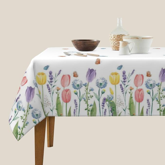 Spring Floral Tablecloth 54 x 54 Inch Square, Tulip Lavender Flower Decorative - Image 4