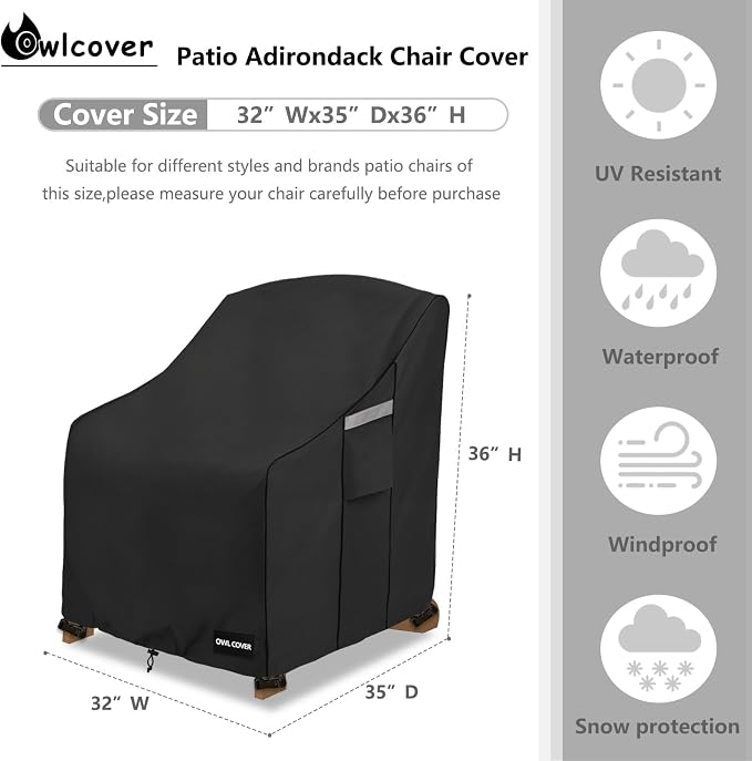 Outdoor Chair Covers 32"W x 35"D x 36"H, 600D Heavy Duty Waterproof Patio Chair - Image 2