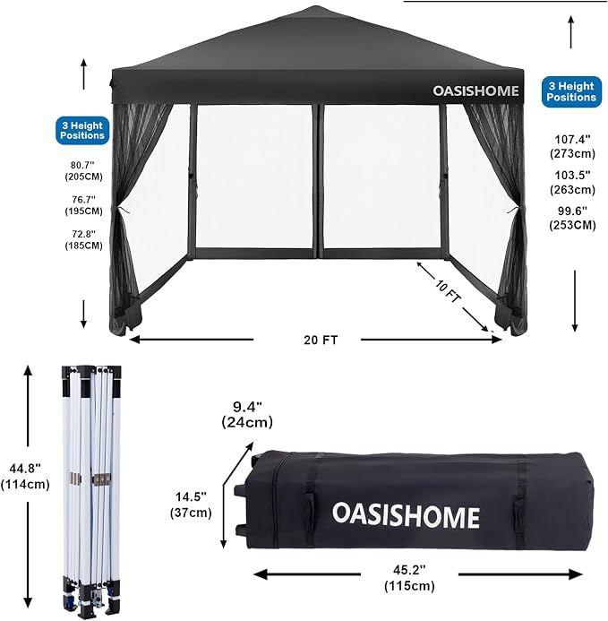OASISHOME Pop-up Gazebo Instant Portable Canopy Tent 10'x10', - Image 4
