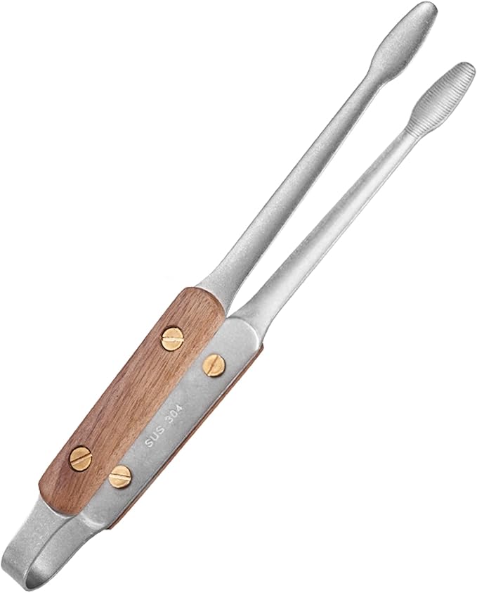 Tongs, 9.5-Inch Stainless Steel Cooking Tongs with Wooden Handle