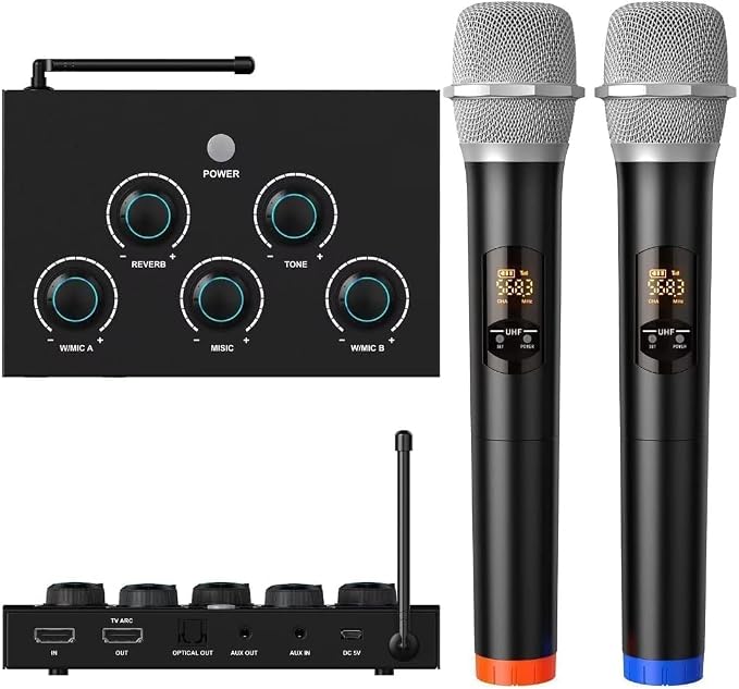Wireless Microphone System, Dual UHF Portable Karaoke Microphone, HDMI & AUX - Image 5