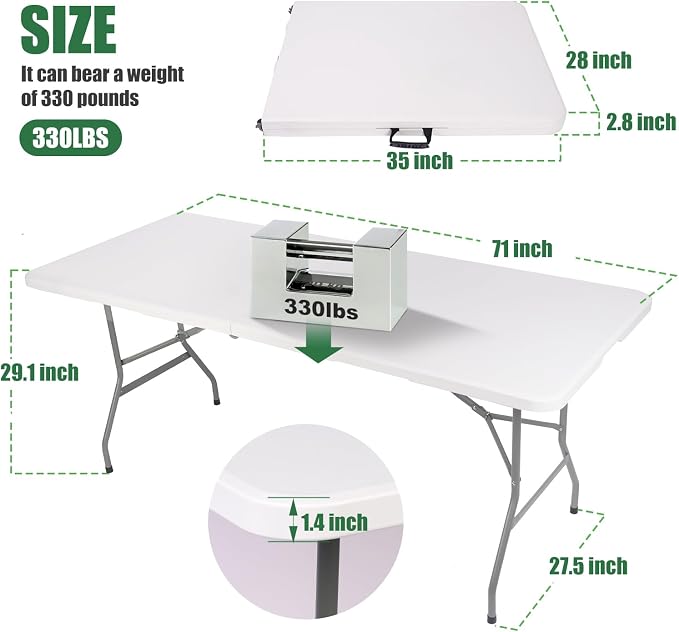FWTI Deal 6 Feet Foldable Table & Tablecloth Set, Built in Carrying Handle & - Image 2