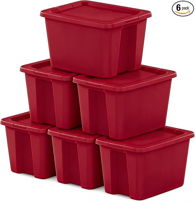 6-Pack 18 Gallon Red Plastic Storage Bins by Unknown