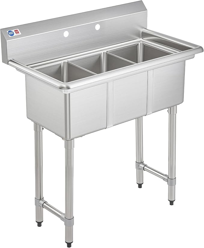 WILPREP 3-Compartment Sink, Freestanding Triple Bowl Utility Sink, Work Station by Wilprep