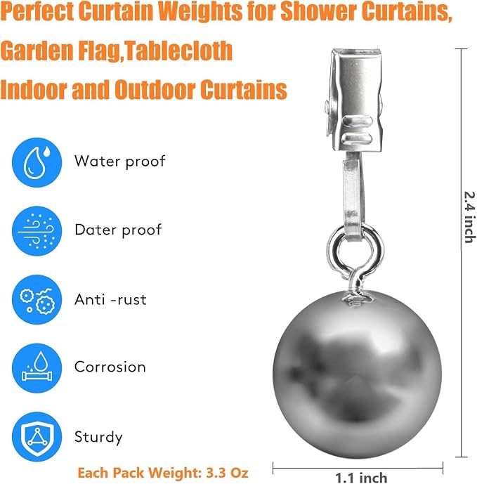 8 Pack Shower Curtain Weights, Prevent Curtain Liner from Blowing Around - Image 4