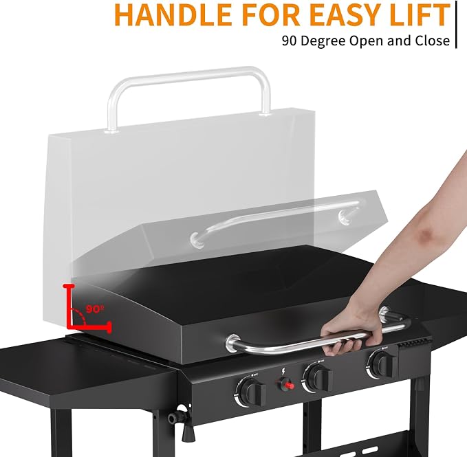 3 Burner BBQ Gas Griddle with Hood, 25.6 Inch Stainless Steel Portable - Image 5