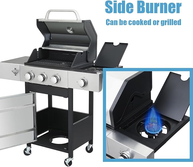 3-Burner Gas Grill with Side Burner, 37230 BTU Outdoor BBQ, Large Cooking Area - Image 5